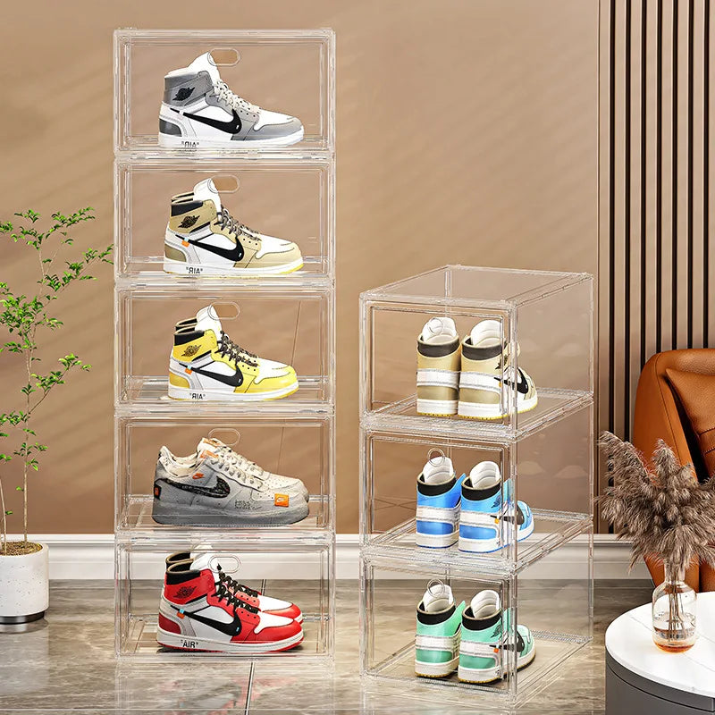 Large Sneaker Organizer Box Thickened Transparent Shoe Storage Box Magnetic Closure Stackable Multi Layer Organizer Front Door 36×27×21cm