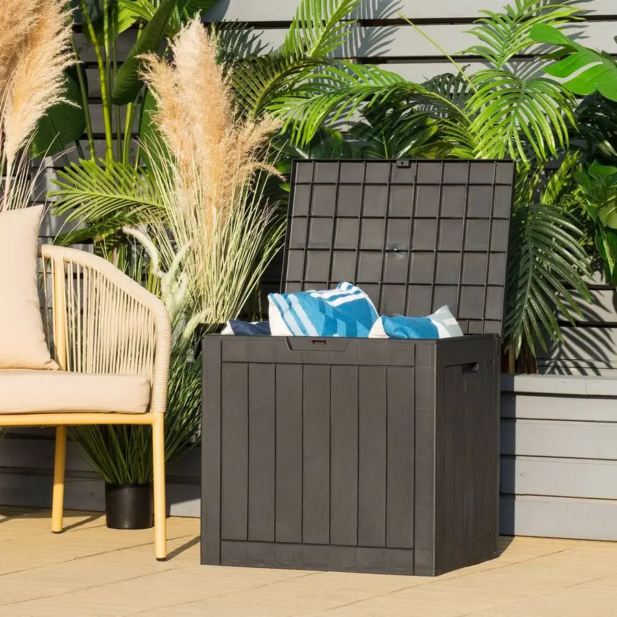 Storage Box 118L Indoor Outdoor with Lockable Lid Weather Resistant Patio, Garden, Tools and Cushion Storage Black 53x43x56cm