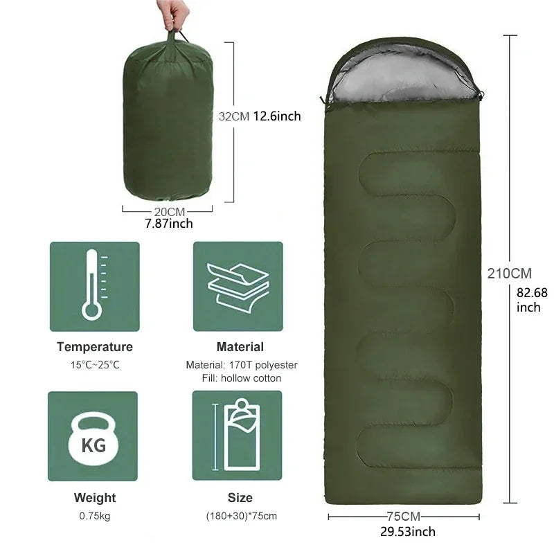 Camping Sleeping Bag 4 Season Waterproof Ultralight Envelope Sleeping Bag for Hiking Backpacking Travel 220x75cm