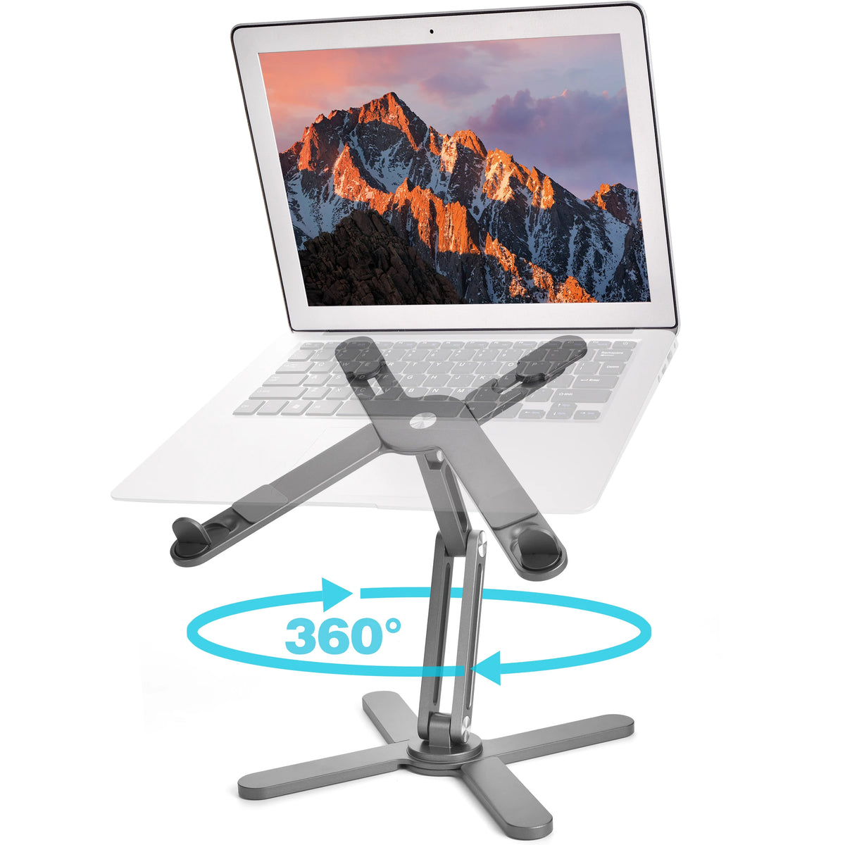 Foldable Laptop Stand 360° Rotation Adjustable Aluminum Alloy X Type Bracket Portable Holder for 25.4-43cm Laptops Gray