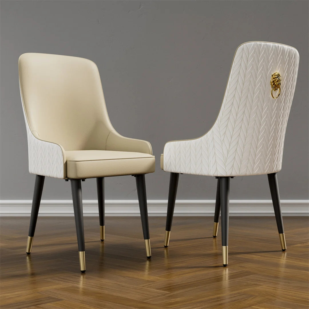 Dining Chairs Set of 2 43.5x45cm Microfiber Leather Luxury Kitchen Chairs with Lion Knocker White