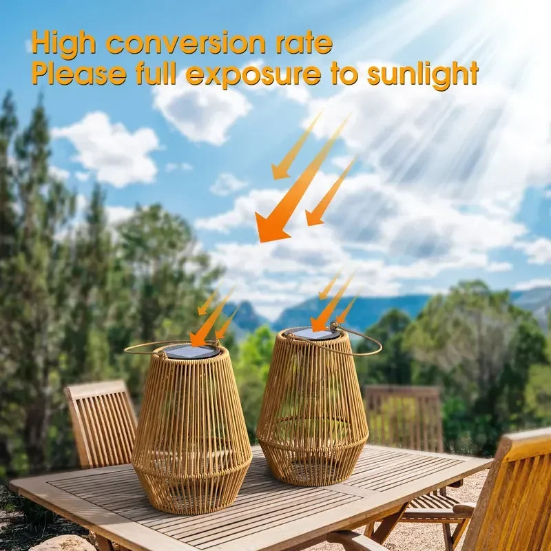 Outdoor Solar Boho Rattan Hanging Lantern Waterproof LED Wicker Lamp 21x16x32cm