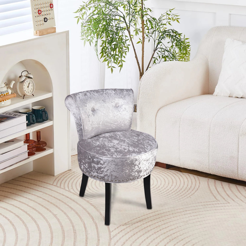 Velvet Vanity Stool Chair 70x48.5cm Padded Accent Chair with Wood Legs Grey Makeup Dressing Stool
