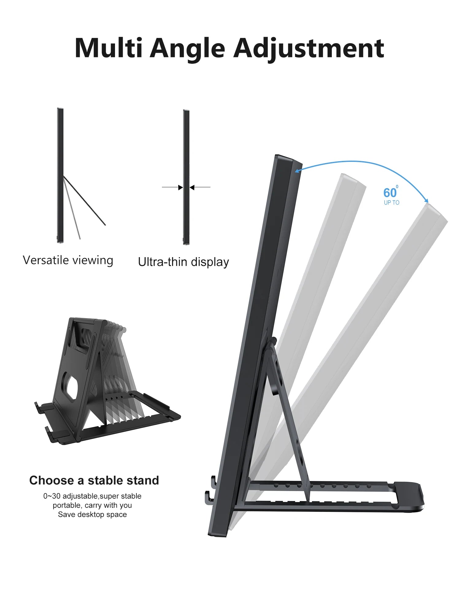 Portable Monitor 15.6 Inch Full HD 1080P IPS Display with USB-C Mini HDMI VESA Mount and Stand