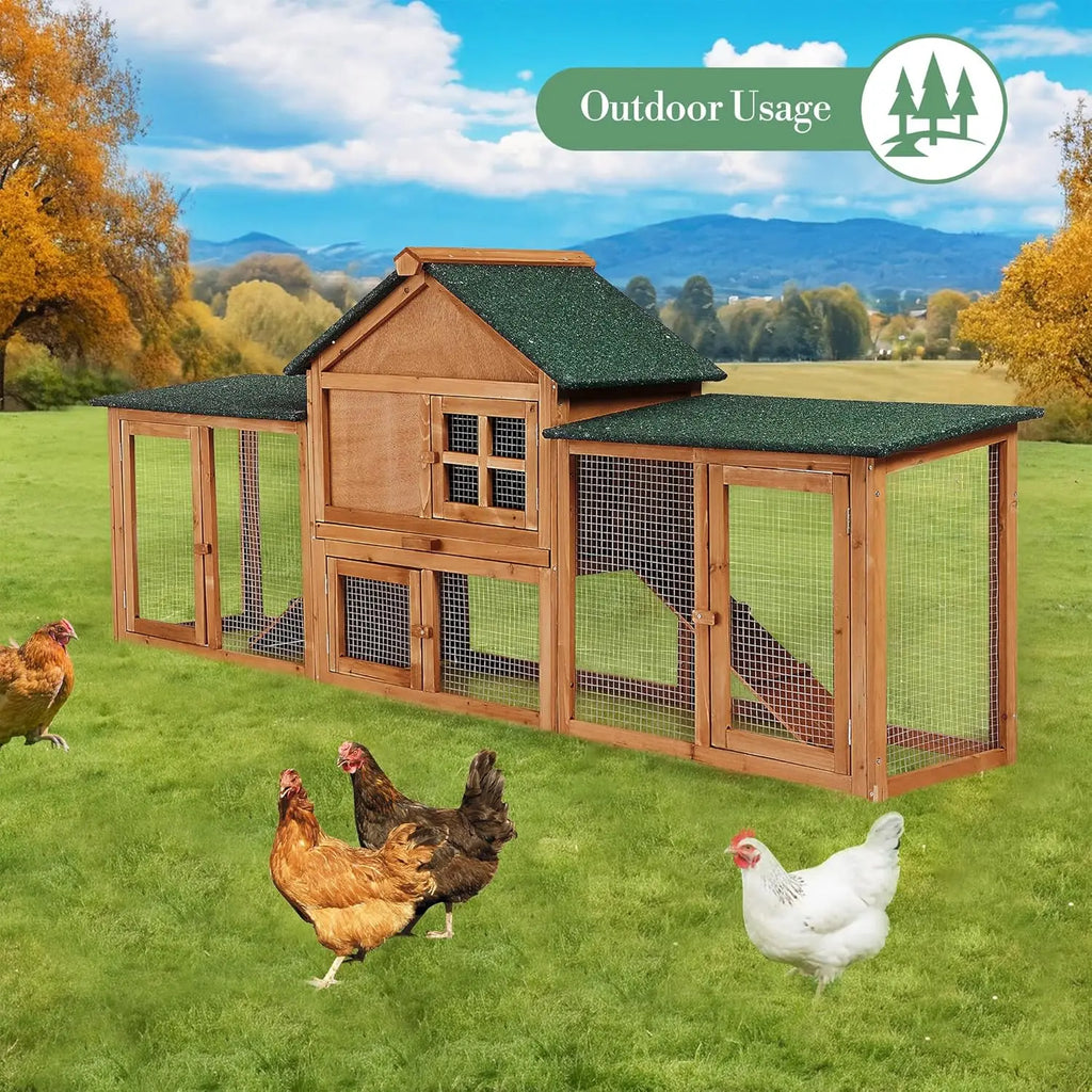 Rabbit Hutch Chook Run Bunny Hutch Rabbit Cage 210cm For Bunny & Chicken Weatherproof With Side Runs, Tray & Ramps Brown and Green