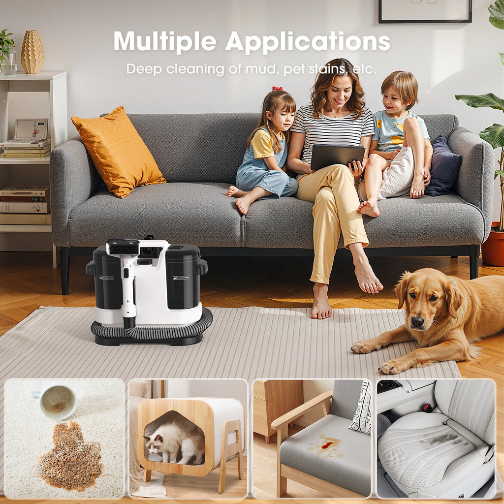 V6 13.5kPa Carpet Cleaner 1.75L Dual Tank Deep Cleaning Machine 5m Cord 1.7m Hose Sofa Mattress Car Seat Black AU