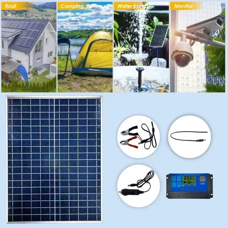 Solar Panel Kit 1000W 12V Portable Power System with Dual 100A Charge Controllers 2 Pack 39x32.5x1.8cm