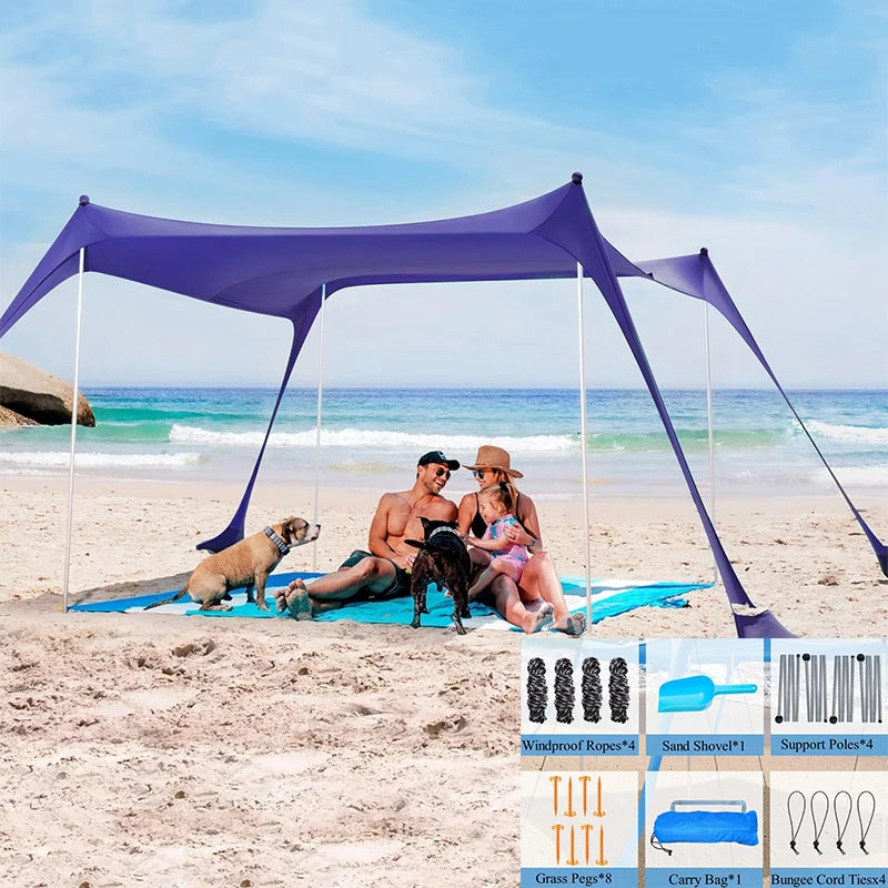Sky Blue Beach Tent Sun Shelter Beach Canopy Sun shelter With 4 Sandbags Portable Easy-Setup Canopy 3x3m