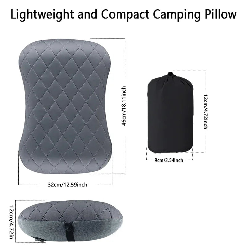 Ultralight Inflatable Camping Pillow Soft Washable Cover Ergonomic Travel Pillow Neck Lumbar Support Cushion Light Grey 32×46cm