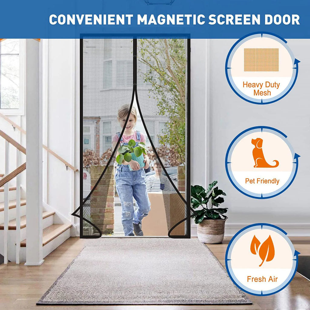 Door Curtain Fly Screen Door Hands-Free Self-Closing Anti-Bug Insect Indoor 110x210cm
