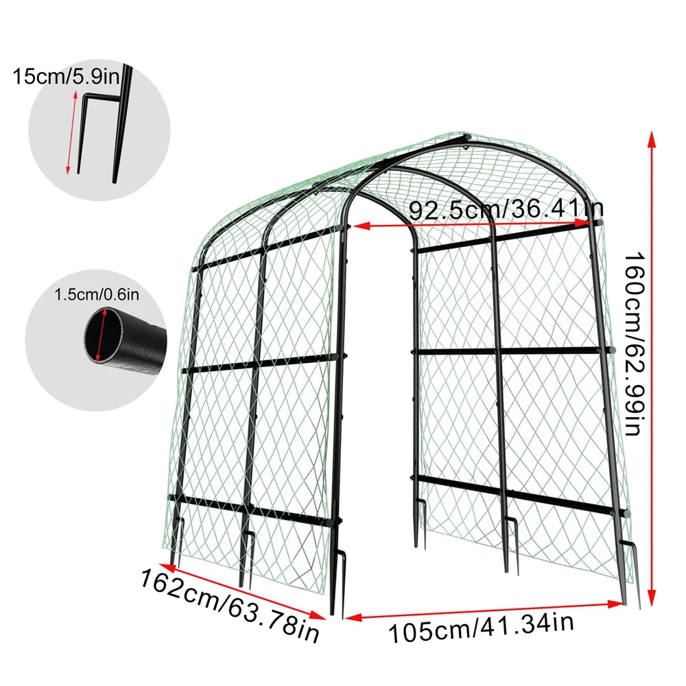 U-Shaped Metal Garden Trellis Climbing Plant Support Frame Vegetable Vine Grow Stand Black Green 105 × 162 × 160cm