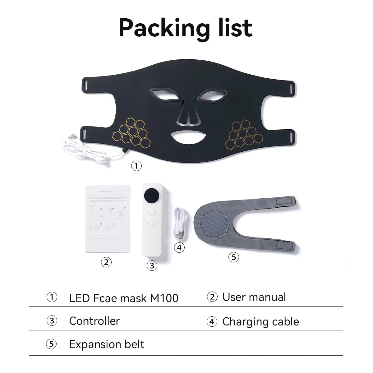 Rechargeable LED Red Light Therapy Face Mask Infrared Skincare Device for Glowing Skin White
