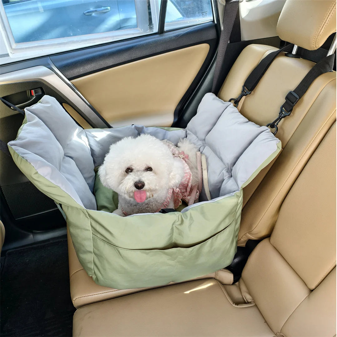 Portable Dog Booster Car Seat 53x53x42cm Travel Carrier Bed with Safety Belt Storage Pocket Foldable Pet Seat