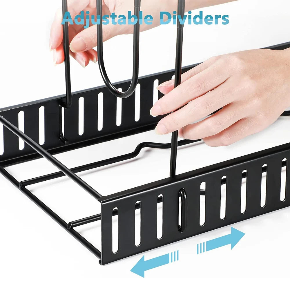 8 Tier Adjustable Pan Pot Organizer Rack DIY Cabinet Storage Stand Kitchen Pantry Holder for Pots Lids J2609 Black