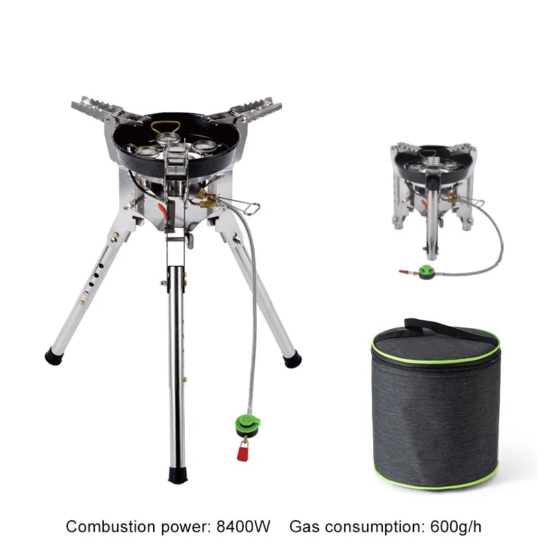 4360W High Power Outdoor Gas Stove Adjustable Height Foldable Camping Burner Windproof Cooker Silver 17 × 17cm
