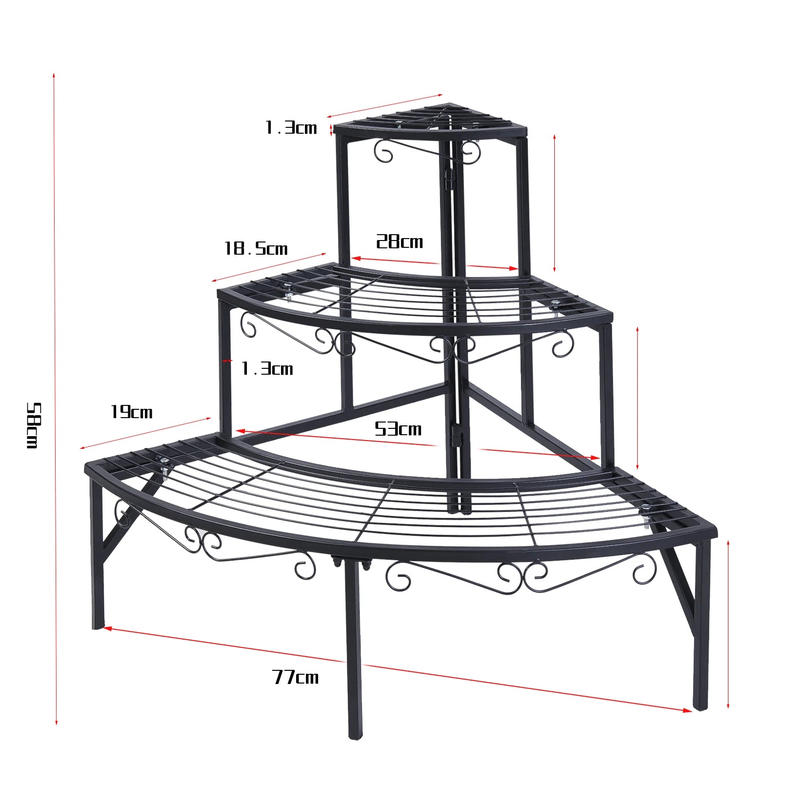 Corner Plant Stand 3 Tier Metal Flower Pot Display Shelf Indoor Outdoor Garden Rack Black 56.3x58.4cm