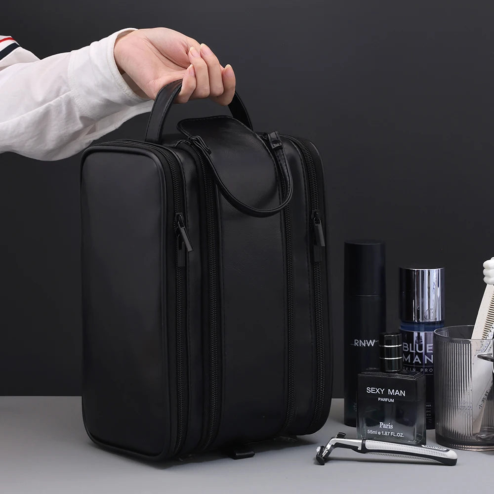 Multi Pocket PU Toiletry Bag Waterproof Hanging Travel Cosmetic Makeup Organizer Wash Storage Pouch Women Men Black