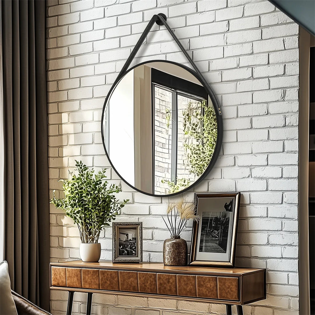 Round Wall Mirror 60cm Black Finish Decorative Vanity Mirror for Bedroom Living Room Dressing Table