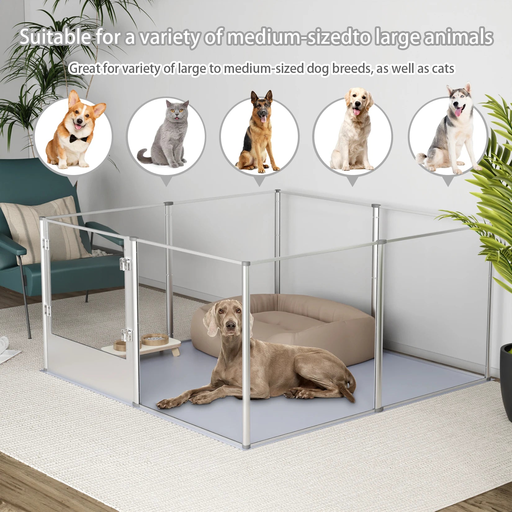 Dog Puppy Playpen Exercise Pen Containment Pen For Small & Medium Dogs and Rabbits silver 132 x 132 x 80.5 cm