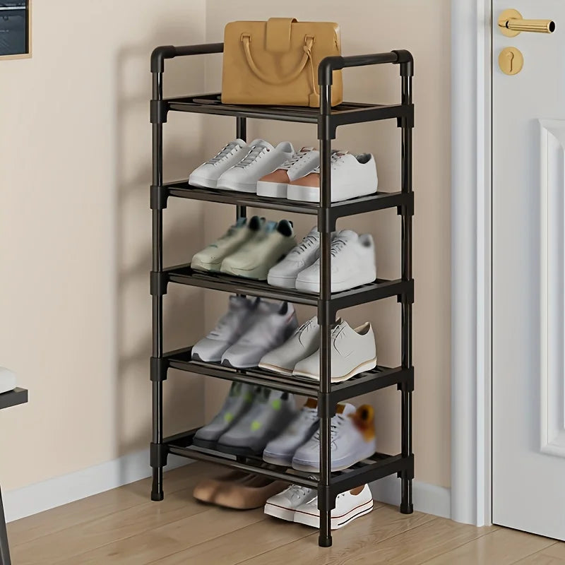 Metal Shoe Rack Stackable Organizer Freestanding Storage Shelf Space Saving for Closet Bedroom Indoor Outdoor Black 5 Layer 56×26×91cm