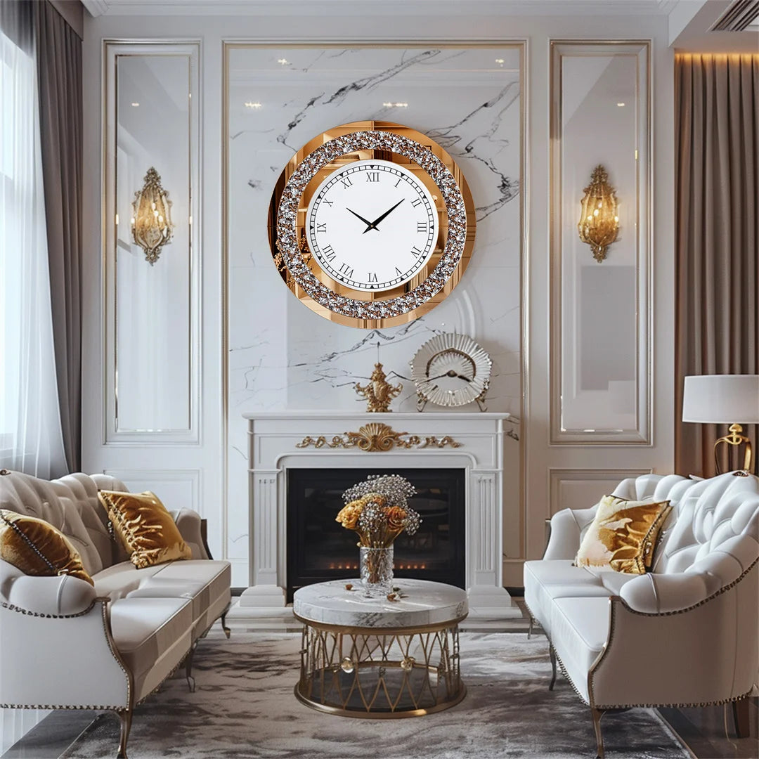 3D Wall Clock 80cm Diamond Crystal Roman Numerals Modern Decorative Clock Tawny Tinted