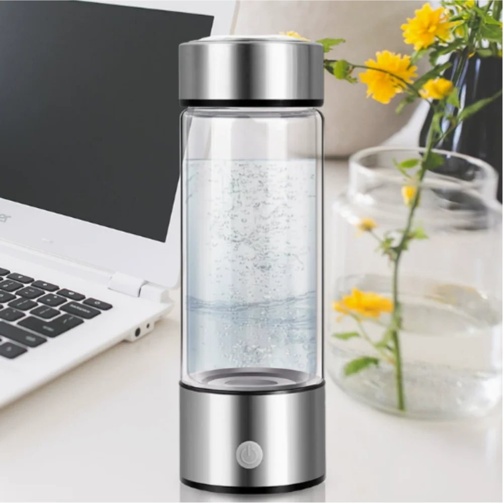 Hydrogen Water Bottle Portable USB Rechargeable Water Generator with Leakproof Design White 420ml