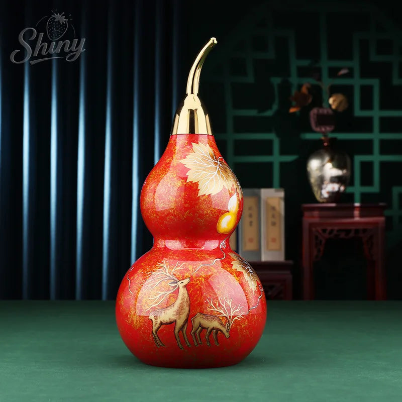 Painted Brass Five Blessings Gourd Ornament Decorative Home Décor Gift Brass Sculpture 12 × 12 × 25.3cm