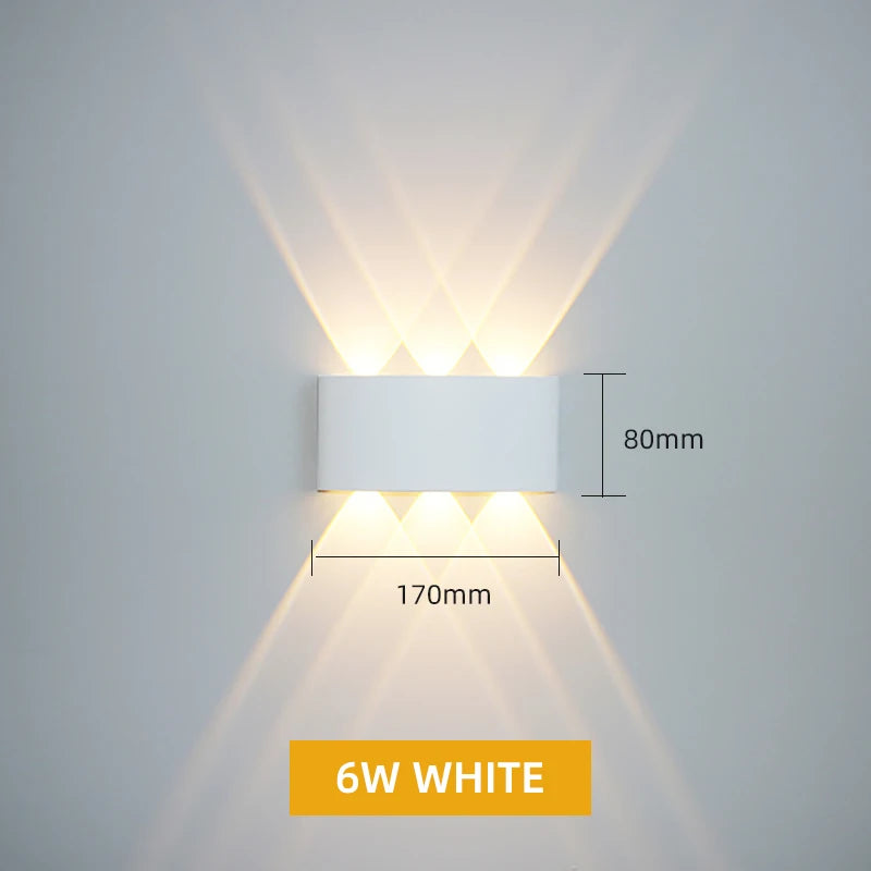 Aluminum LED Wall Lamp 6W White Light 6000K Waterproof IP65 Outdoor Indoor Lighting