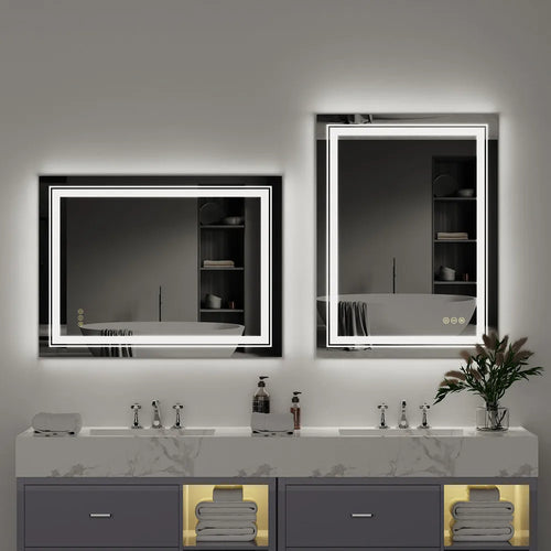 Bathroom Mirror LED Waterproof Dimmable Double Light Vanity Mirror 50x70cm