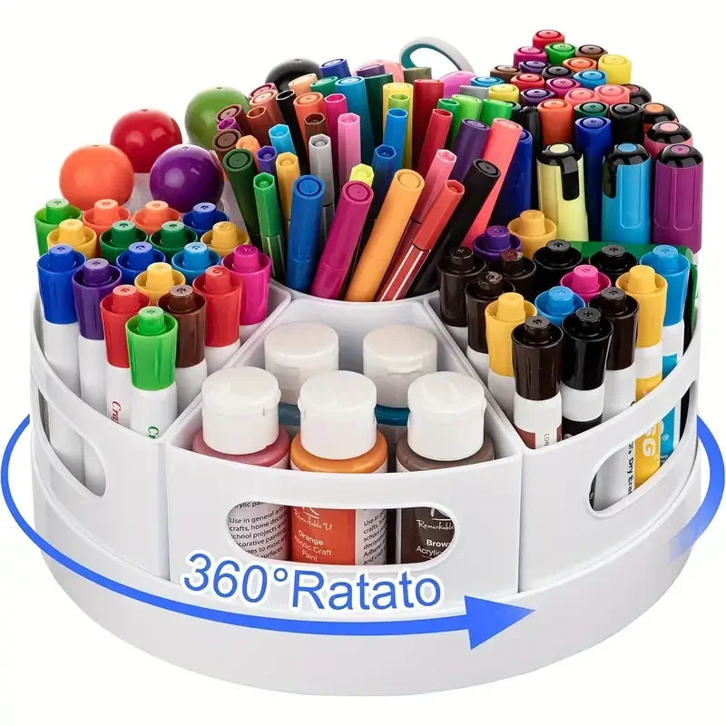 360° Rotating Desk Organizer 7 Removable Bins Multi Pen Holder Stationery Storage Office School Pencil Holder White 25.4×11.5cm