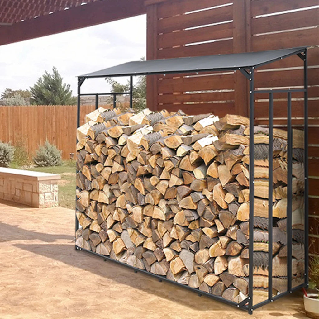 Firewood Rack Heavy Duty Metal Log Storage Outdoor Wood Holder 156.5x60x176.5cm Black