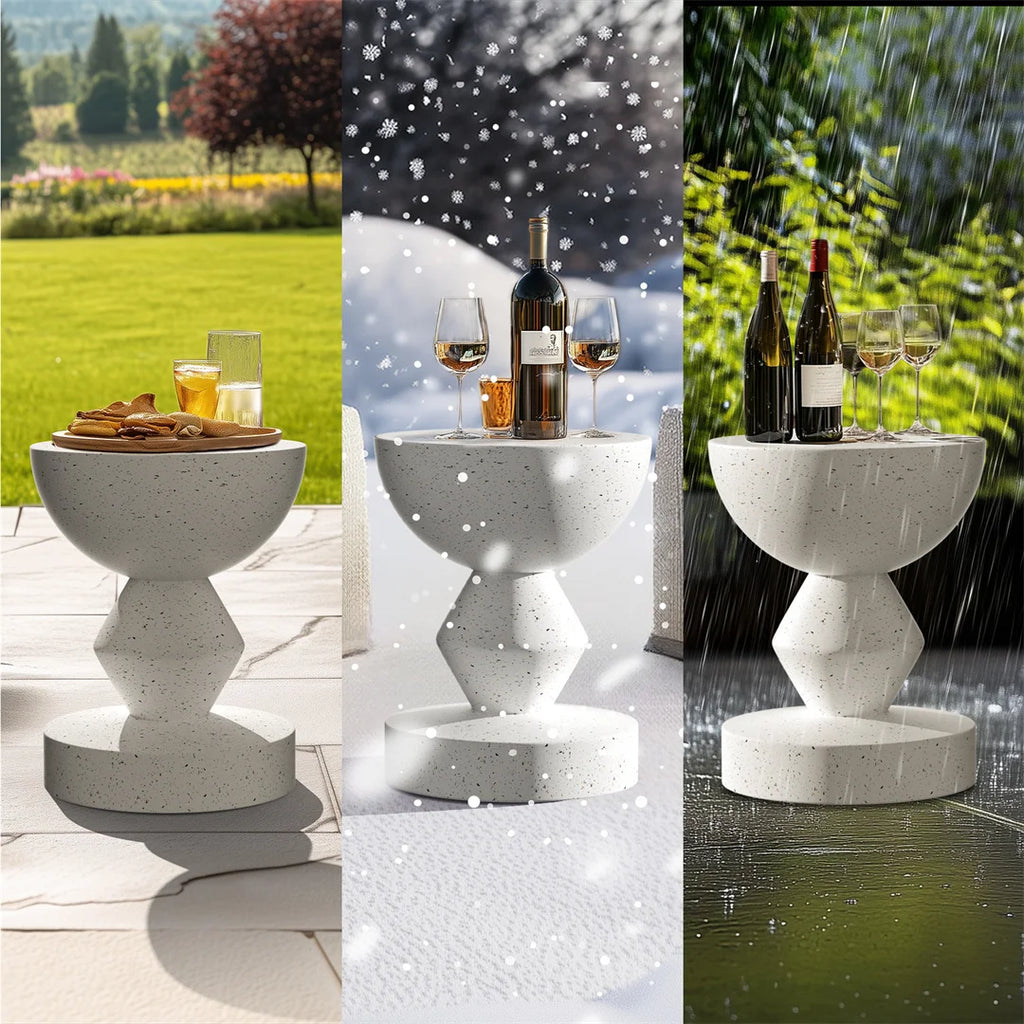 Concrete Side Table 35.5x43.5cm Lightweight Indoor Outdoor Accent Stool White End Table