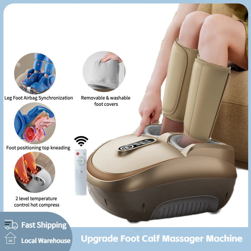 Electric Foot Massager with 8D Kneading Rollers Air Compression Heating Foot & Calf Massager AU Plug Bronze Brown