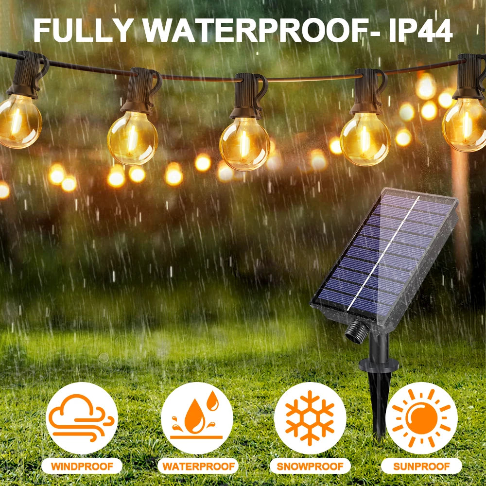 Outdoor Solar String Lights LED Globe Garland Waterproof Garden Hanging Lights for Patio Backyard Cafe 7.6m 10 Bulbs