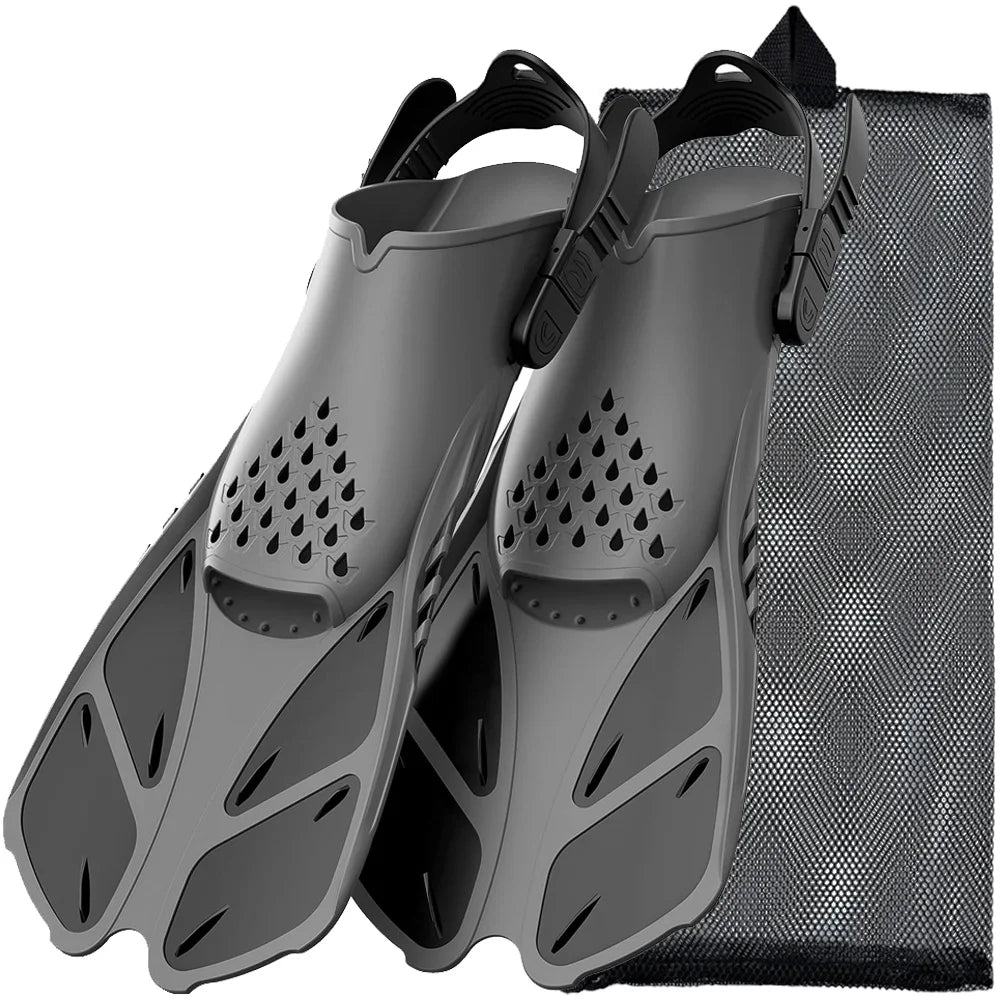 Adjustable Snorkel Fins Short Silicone Swimming Flippers Open Heel Scuba Diving Shoes Adult Men Women Black