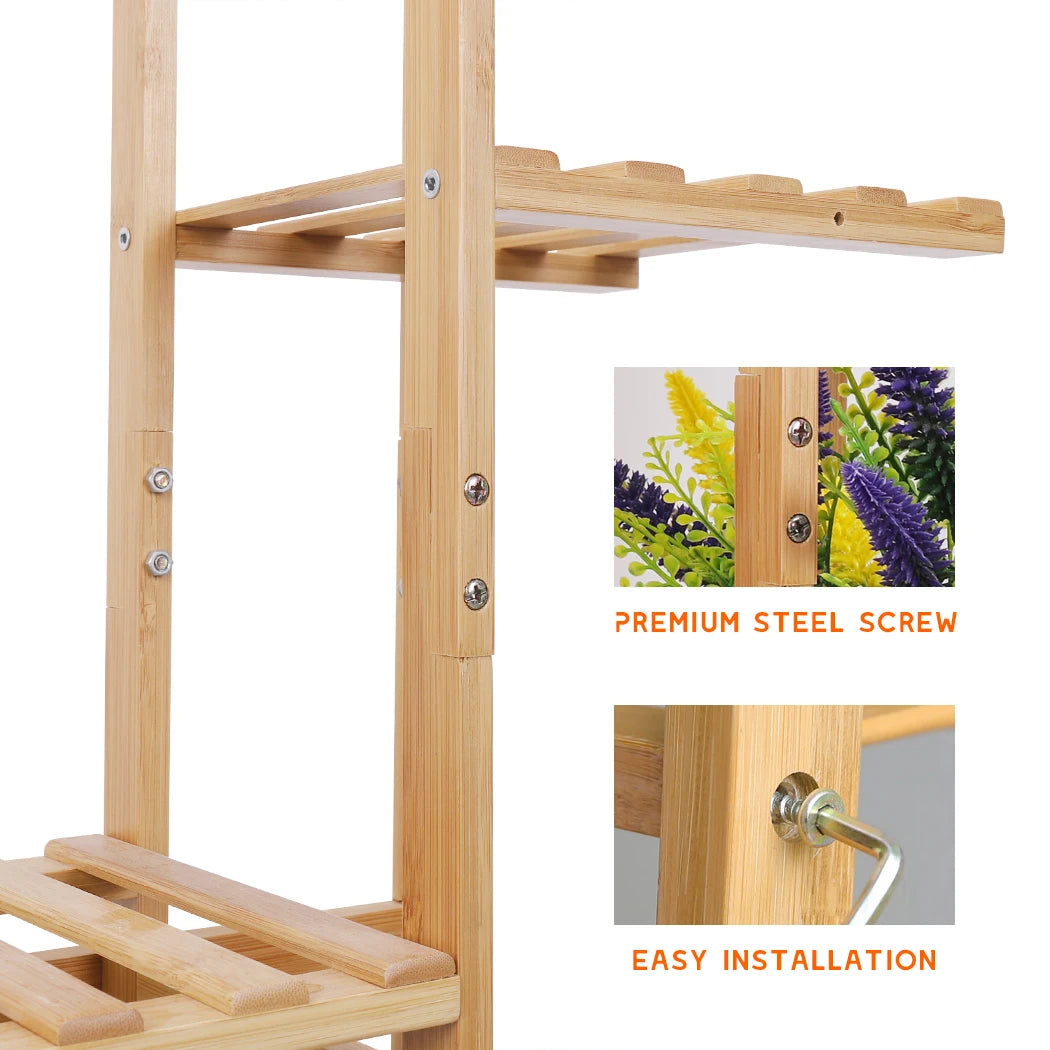 Bamboo Plant Stand 6 Tier 40x20x122 cm Natural Wood Indoor Outdoor Shelf Rack