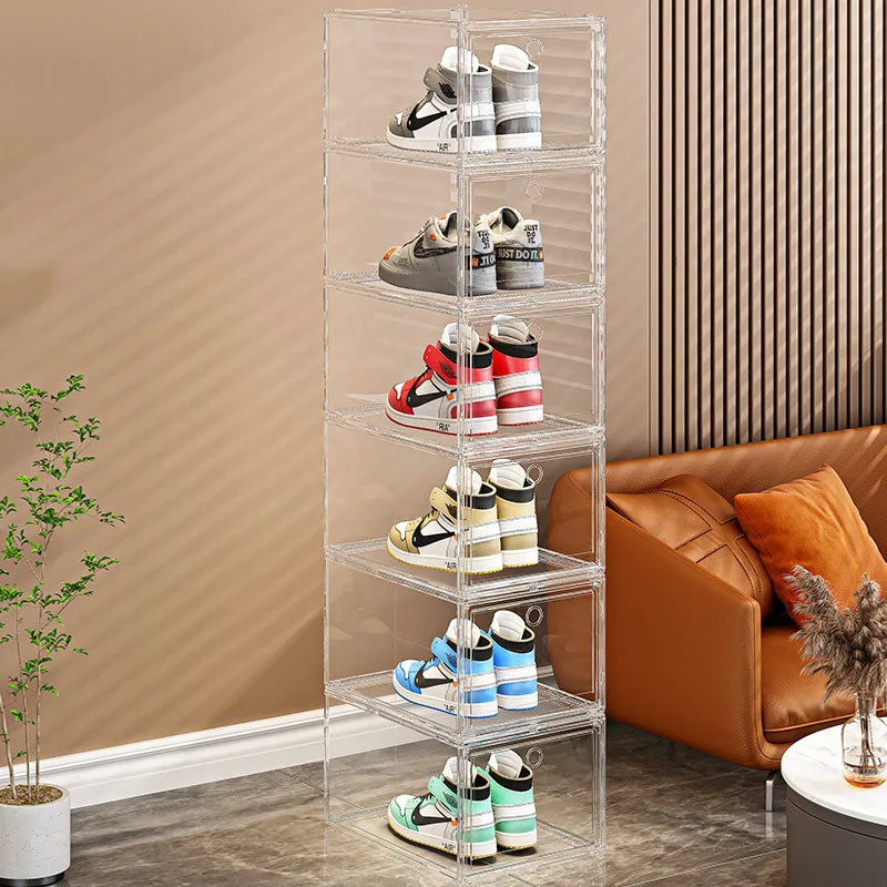 Large Sneaker Organizer Box Thickened Transparent Shoe Storage Box Magnetic Closure Stackable Multi Layer Organizer 36×27×21cm