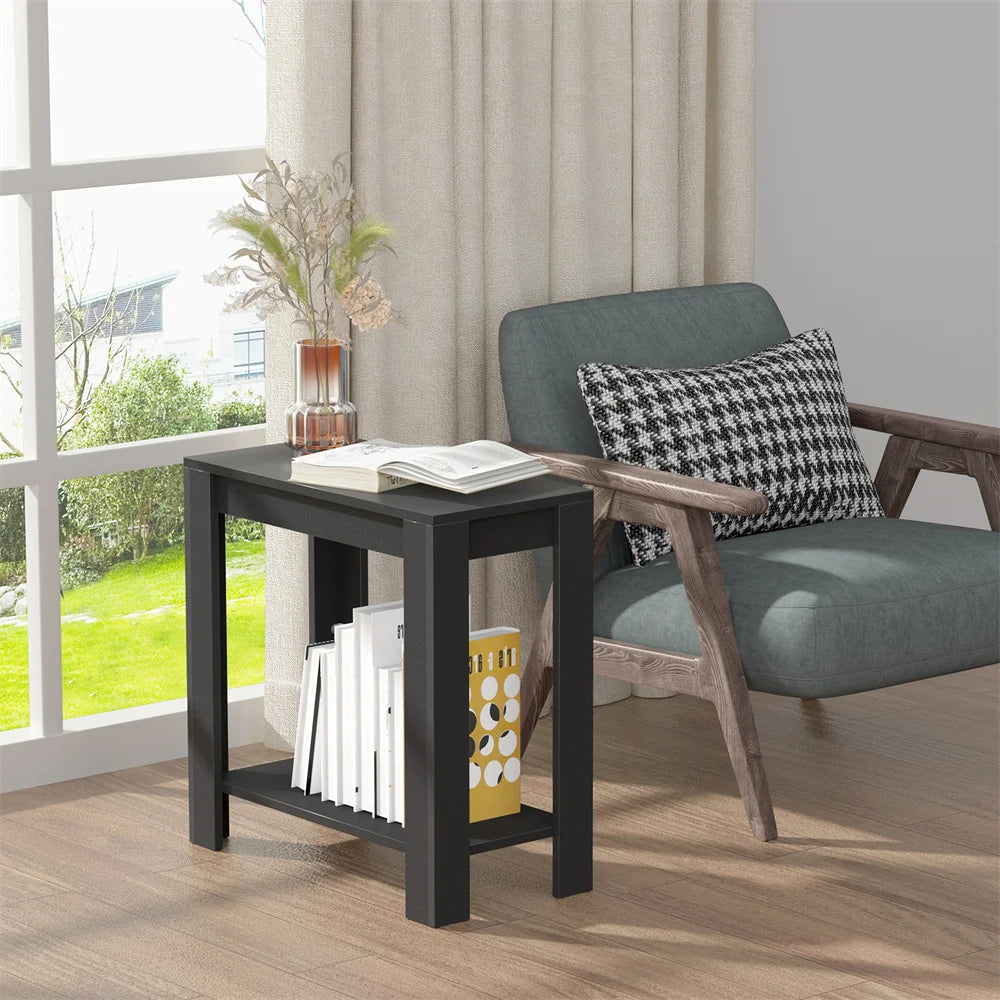 Narrow Sofa Side Table 2 Tier Storage End Table Slim Nightstand for Living Room Bedroom Office Use 60x30x60cm