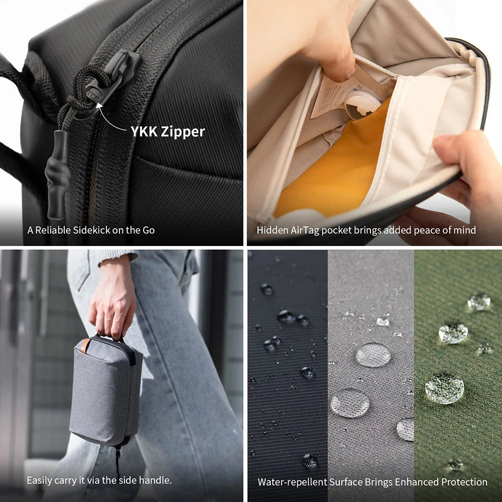 Waterproof Tech Pouch Organizer Bag Electronics Storage Case for Cables Phone Chargers Batteries Accessories Black L