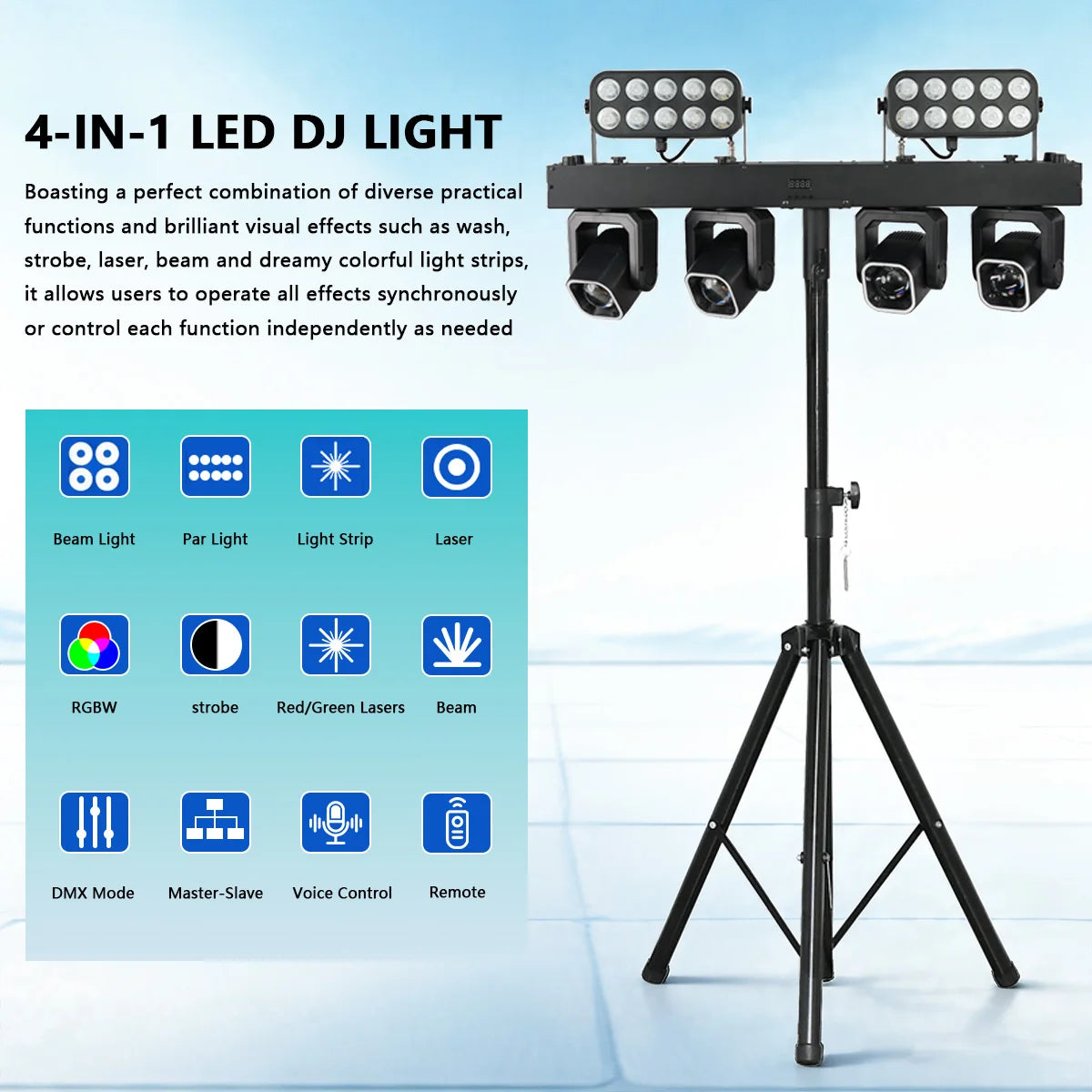 400W LED Stage Light RGBW DMX512 DJ Club Event Lighting Sound Activated Dimming Party Lamp 100-240V AU Plug 195x75.5cm