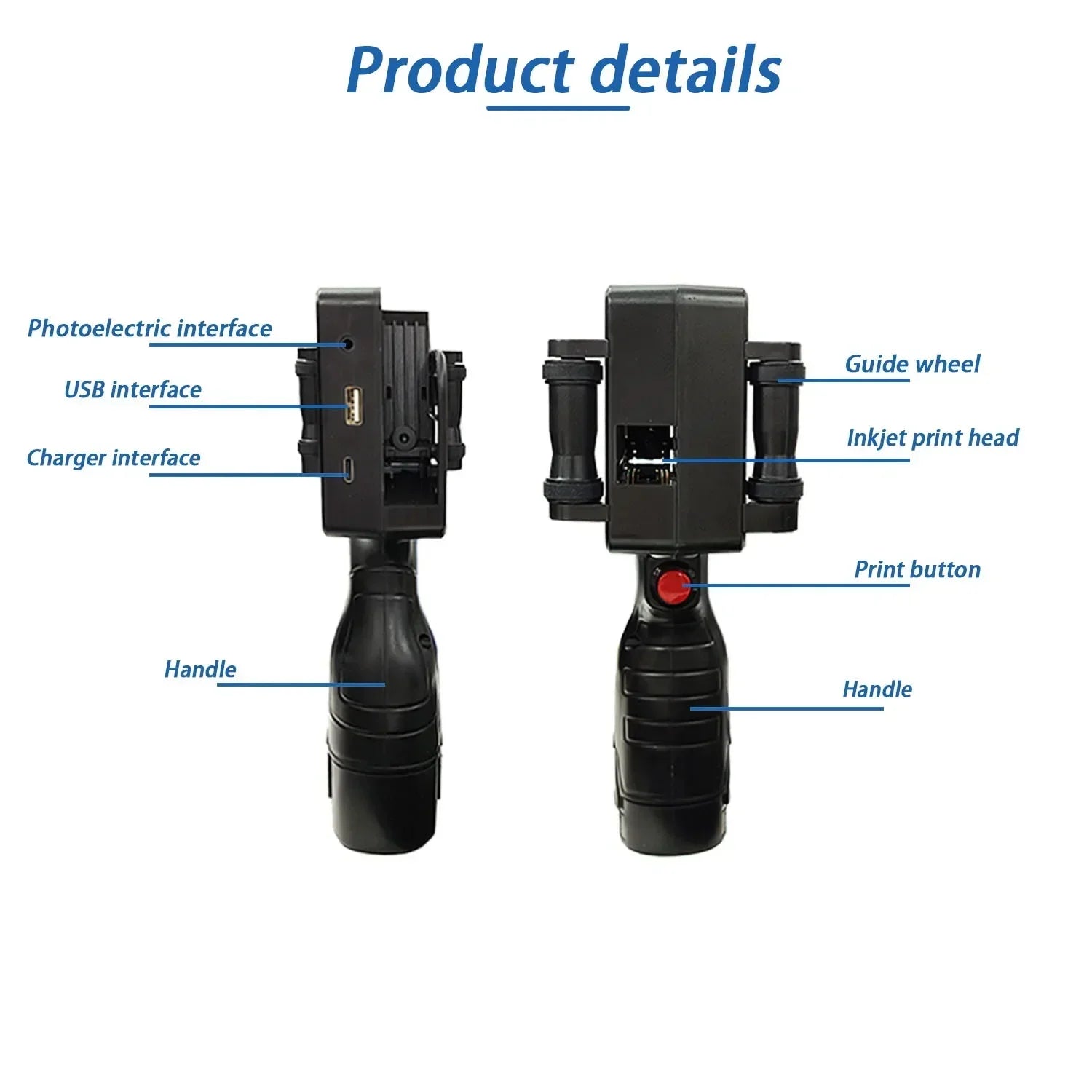 Handheld Inkjet Printer 12.7mm Portable 600DPI QR Barcode Logo Date Printer with 2 Ink Cartridges