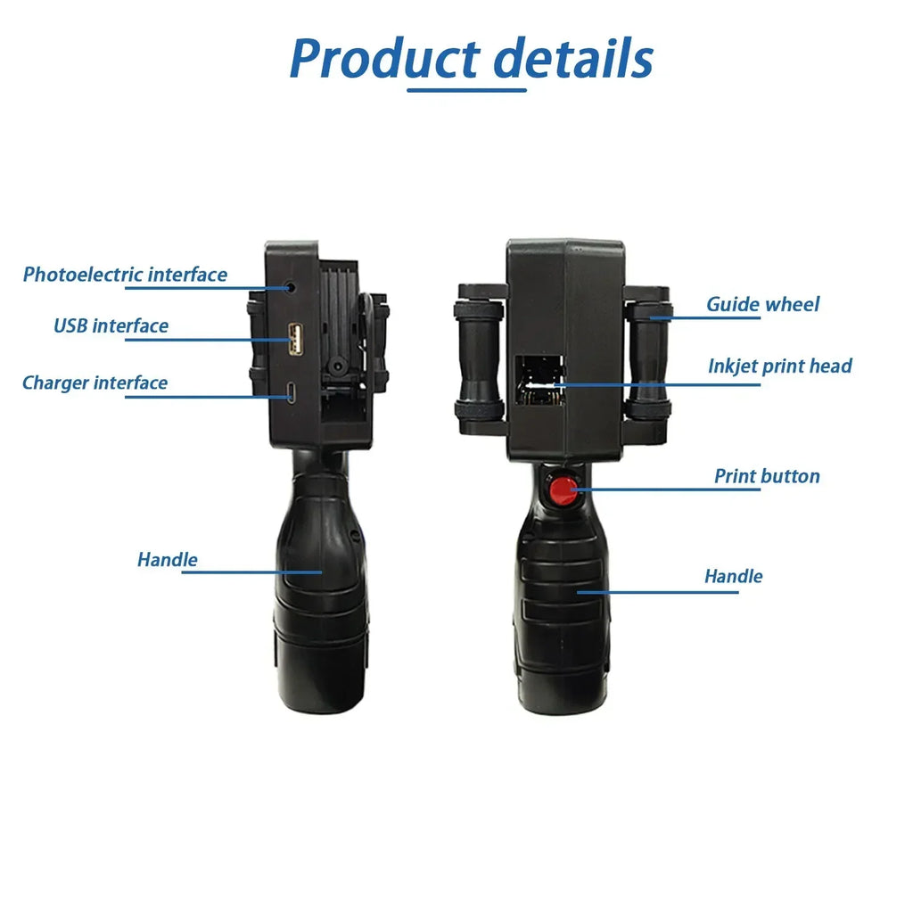 Handheld Inkjet Printer 12.7mm Portable 600DPI QR Barcode Logo Date Printer AU Plug No Ink Included