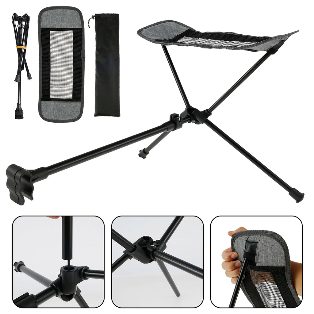 Camping Chair Footrest Portable Foldable Adjustable Foot Rest for Reclining Chair Moon Chair Outdoor Travel Use Grey 44-70cm