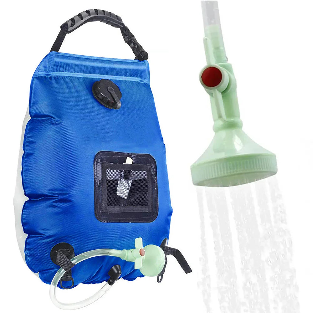 20L Solar Shower Bag Portable Camping Shower with Detachable Hose Shower Head Outdoor Hot Water Equipment Blue 50 × 47cm