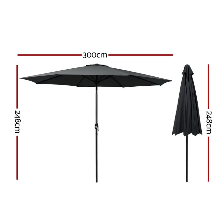 Outdoor Umbrella Table Umbrella Water-Resistant Steel Frame Suitable for Beach, Garden, Patio Black Ø3m