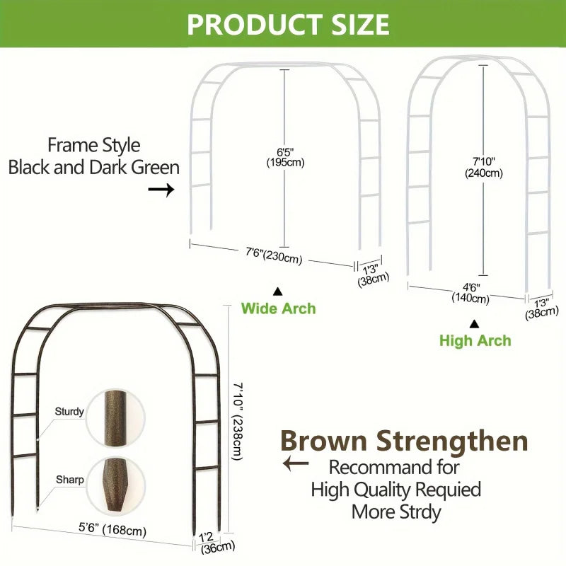 Heavy Duty Metal Garden Arch Gothic Wedding Arbor Steel Frame Climbing Plant Trellis Black 168 × 36 × 238cm