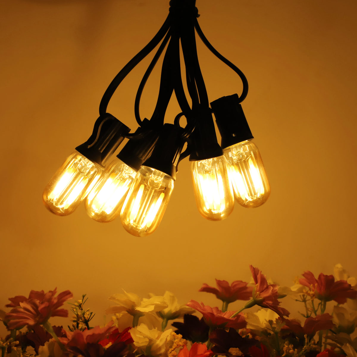 Outdoor Solar String Lights E12 Glass T22 Amber LED Retro Bulbs Waterproof Patio Garden Backyard Bistro 15m 25 Bulbs