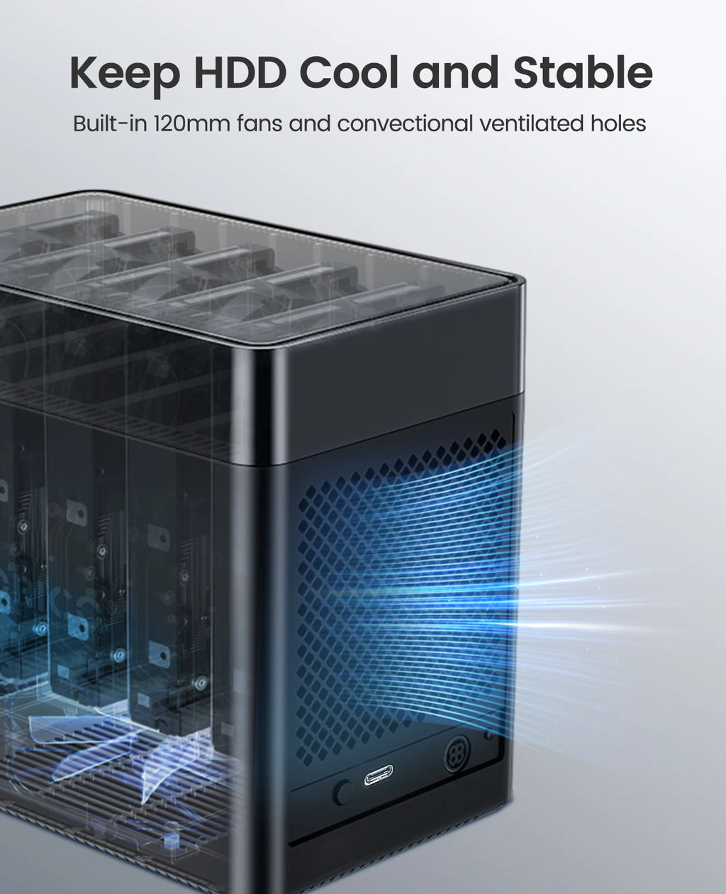 5 Bay HDD Enclosure Type-C SATA3 Hard Drive Case for 8.89cm Drives 12V 6.5A Storage Dock AU Plug DS500