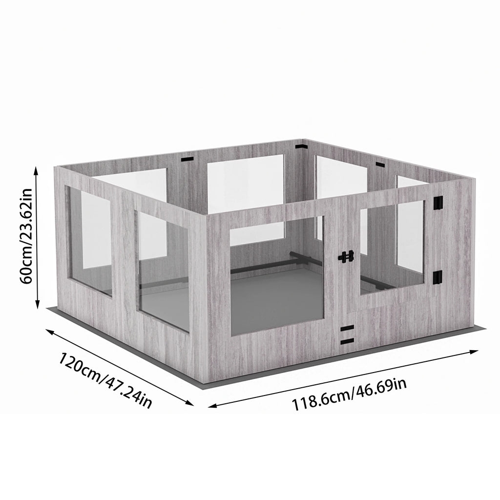 Tempered Glass Pet Playpen 8 Panel Indoor Puppy Exercise Pen with Waterproof Pad Light Grey 120x118.6x60cm
