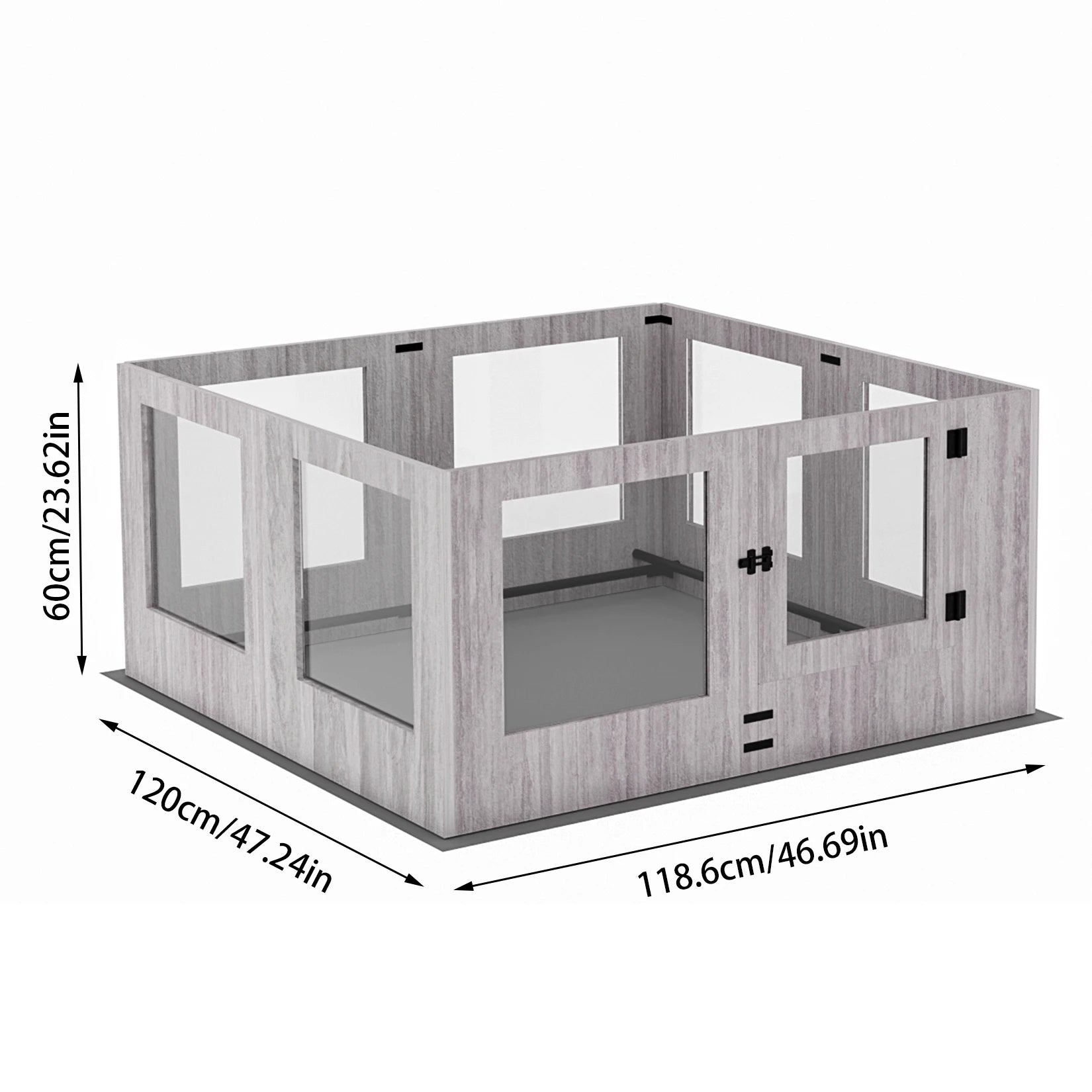 Tempered Glass Pet Playpen 8 Panel Indoor Puppy Exercise Pen with Waterproof Pad Light Grey 120x118.6x60cm